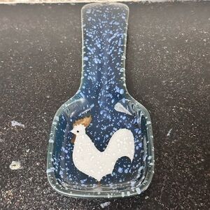 Vintage Speckled Stoneware Roster Spoon Rest
